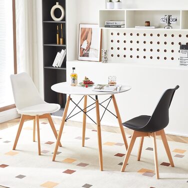 Невеликий обідній стіл HJ WeDoo, круглий обідній стіл, кухонний стіл 80x80x74 см, обідній стіл для кухні, їдальні, вітальні та офісу, білий