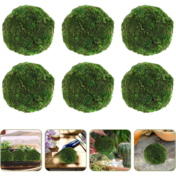 Кульки із сухого моху Камені з штучного моху Кулька з акваріумного моху Зелений мох для виготовлення булочок Зелені кульки з моху Підвісні кульки Кулька Соковитий наповнювач із сухого моху, 6 шт.