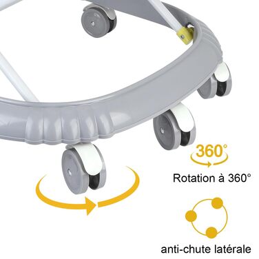 Дитячий вертел 4-в-1 з підносом для музичних занять, 4 регульовані висоти, складні ходунки для дітей від 6 до 18 місяців, вагою до 9 кг (сірий, 58 x 55 x 65 см) Сірий 58*55*65 см
