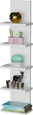 Настінна полиця MARAND, підвісна, 80 см Книжкова полиця з 5 полицями з ламінату матово-білого кольору, сучасна дизайнерська підвісна полиця для вітальні, офісу, коридору або кухні, легке складання, 5 полиць, матово-білий колір