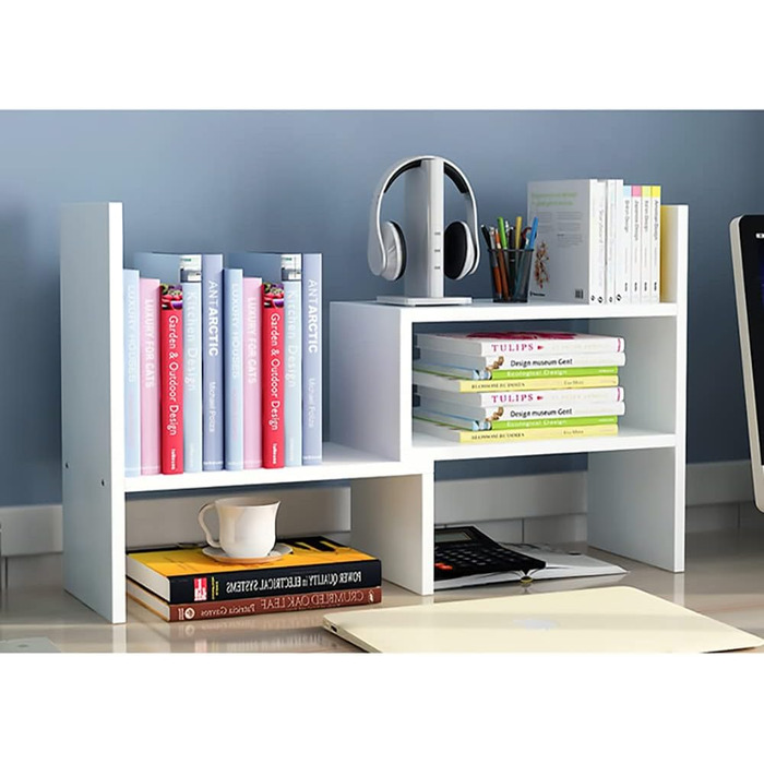 Книжкова полиця Hossejoy, регульована окремостояча книжкова полиця, тримач для книг, розширювана дерев&39яна окремостояча полиця для офісу, вітальні (білий колір)