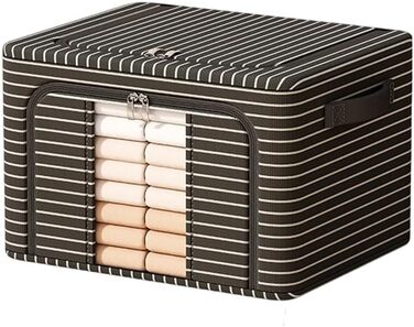 Компактний складний контейнер для зберігання зі сталевою опорною конструкцією та повітропроникною тканиною Оксфорд для економії місця (100 л, чорні смужки)