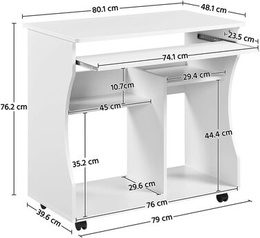 Мобільний стіл Yaheetech, комп&39ютерний стіл, робочий стіл, ПК, офісні меблі з 4 полицями, білий