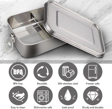 Металева ланч-бокс Gigmeta, 1200 мл, герметична знімною перегородкою, екологічна для дорослих та дітей