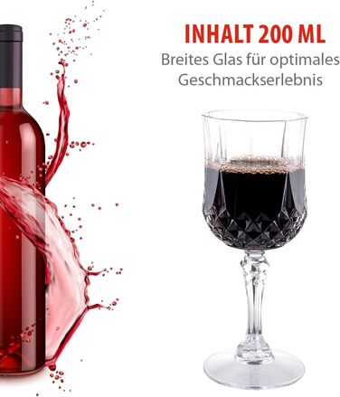Набір келихів для вина alpina пластикові 6 шт. - Пластикові келихи для вина 200 мл - Келих для вина з кришталевим ефектом - Багато