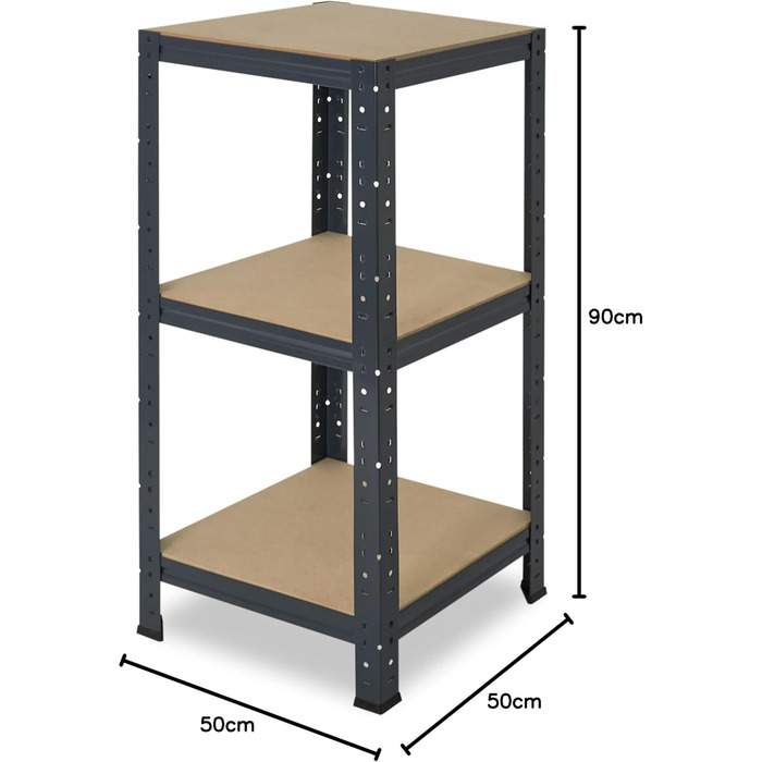 Надміцний домашній стелаж, антрацитовий/металевий стелаж з 3 полицями/металевий стелаж для підвалу, гаражний стелаж, стелаж для майстерні або стелаж для зберігання/змішаний металевий стелаж з вантажопідйомністю 175 кг В 90 см / Ш 50 см / Г 50 см, 90x50x50