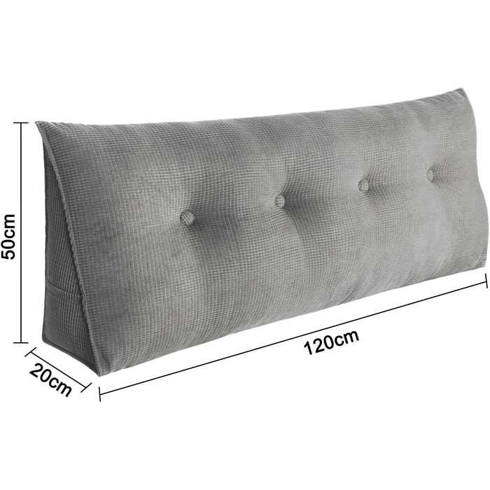 Подушка для спини OHMG 120/140/160/180/200 см, клиноподібна подушка, підходить для ліжка та дивана, трикутна подушка для читання, подушка зі знімним чохлом, який можна прати, з практичною бічною кишенею, подушка для сидіння, настінна подушка 120*50*20 см 