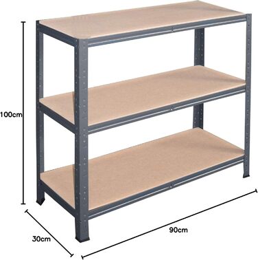 Надміцний домашній стелаж, антрацитовий/металевий стелаж з 3 полицями/металевий стелаж для підвалу, гаражний стелаж, стелаж для майстерні або стелаж для зберігання/змішаний металевий стелаж з вантажопідйомністю 175 кг В 100см / Ш 90см / Г 30см, 100x90x30