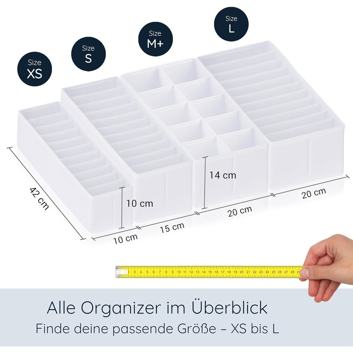 Набір органайзерів 11 надвисоких відділень для дитячого одягу, шкарпеток та підгузків Система організації пеленального столика міцна та миється, підходить для будь-якого пеленального столика та шухляди білий Розмір 4 шт. XS Білий 4 шт. XS