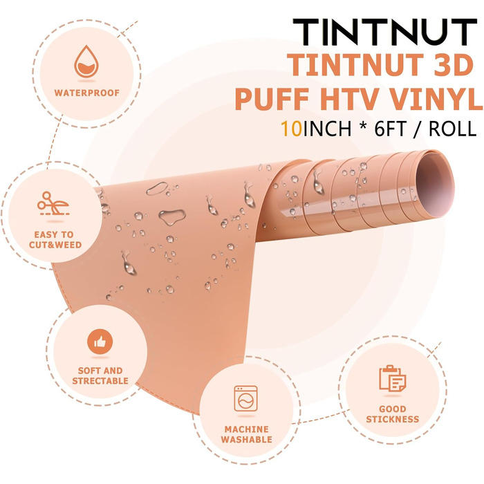 Вініловий теплотрансфер Tintnut Skin Tone Puff HTV - 25,4 см x 1,8 м 3D Pouf HTV Roll 3D Puff Heat Transfer Вініловий рулон Nude Puffy HTV нашивка для прасування для футболок сумісна з Cricut/Silhoutte Cameo Lotus Pink