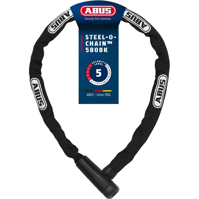 Ланцюговий замок ABUS Steel-O-Chain 5805K Сталевий велосипедний замок Рівень безпеки ABUS 5 Чорний 75 см Одинарний