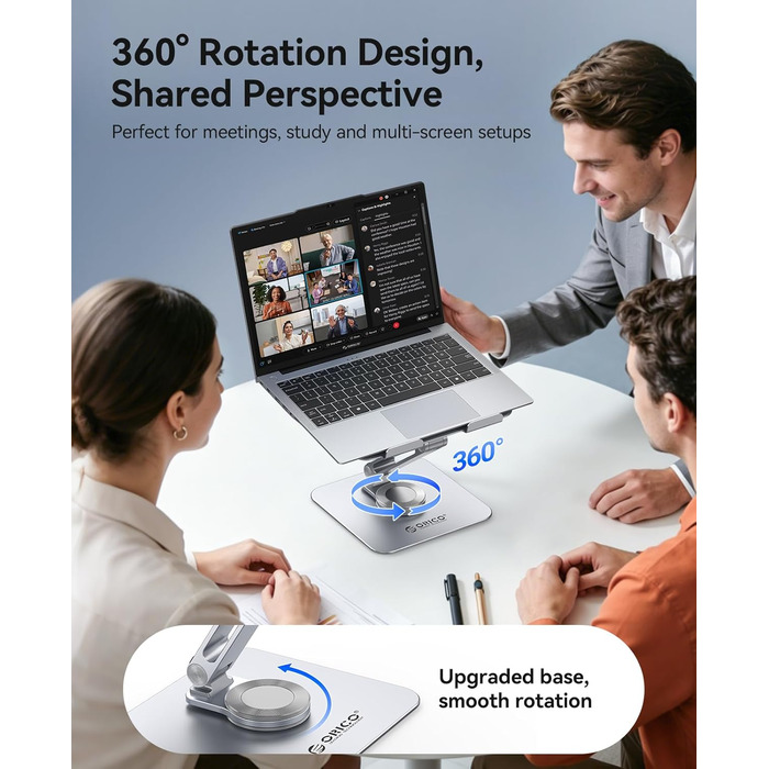 Основа для ноутбука ORICO з регульованою висотою та поворотним механізмом на 360, алюмінієва складана підставка для ергономічної роботи з MacBook Air/Pro та ноутбуками/планшетами 13-17.3, колір сріблястий - ST10