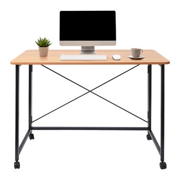 Розкладний стіл на колесах, 100x50 см, складний стіл, маленький, вантажопідйомність до 100 кг компактний мобільний комп&39ютерний стіл з гальмами для домашнього офісу, кухні, балкону, кемпінгу (білий/тик) (тикове дерево)