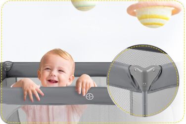 Дитяче ліжечко Ricokids з матрацом 125 x 65 x 78 см, дорожнє ліжечко, вагою до 15 кг, 2 колеса з гальмами, знімний бічний вхід, сумка для перенесення, складна, компактна, світло-сіра, м&39ятна