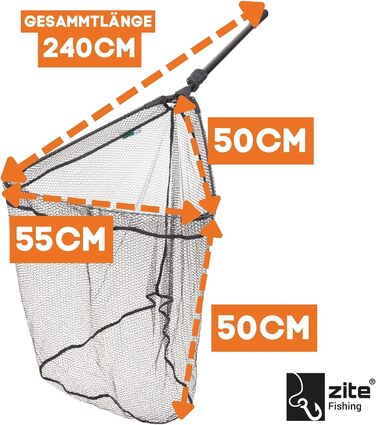 Підсак Zite для риболовлі - 2,40 м та 2,70 м - Easy Telescopic Technology, 60x60 см Гумований підсак, рибальська сітка 2,70 м