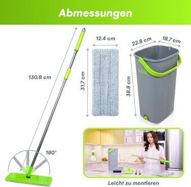 Набір швабри та відра EasyGleam - швабра для підлоги з телескопічною штангою, Інноваційне двокамерне відро для вологого та сухого