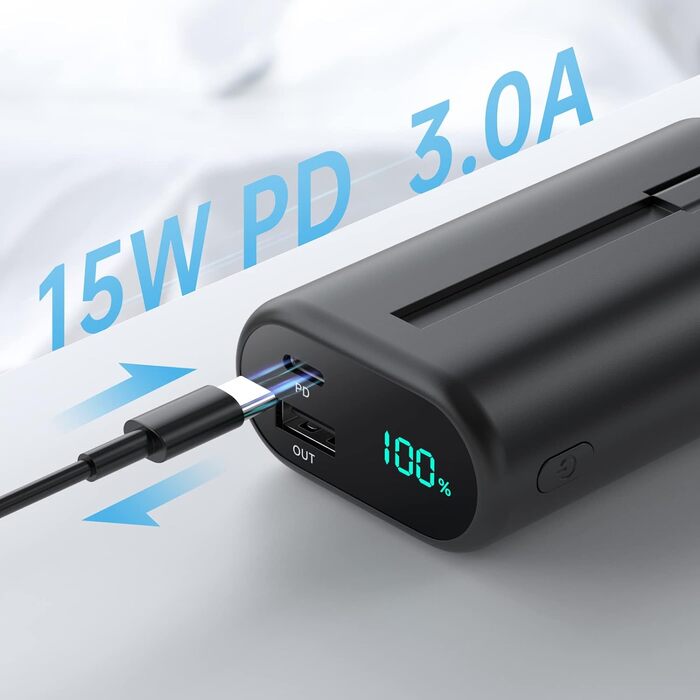 Для iPhone 10800mAh з вбудованим кабелем, швидка зарядка PD 3.0A, LCD дисплей, зовнішній акумулятор, сумісний з iPhone 14 Pro Max/14/13/13 Pro/12/11/XS/XR/X/8 Plus/SE та ін. A-чорний