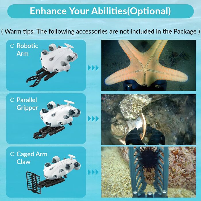 Підводний дрон FIFISH V-EVO 4K з роботизованою рукою, фіксацією зору на основі штучного інтелекту, всенаправленим рухом на 360, зануренням на 100 м, підводним ROV (додаткова роботизована рука)