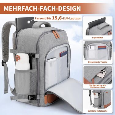 Новий рюкзак ZOMFELT для ручної поклажі Ryanair 40x30x20, 24 л, для чоловіків та жінок, рюкзак для ручної поклажі Wizzair та Eurowings, рюкзак для ноутбуків 15,6 дюймів, сірий