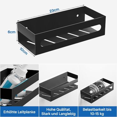 Полиця для душу без свердління, чорна самоклеюча полиця для ванної кімнати, полиця для шампуню та гелю для душу з нержавіючої сталі