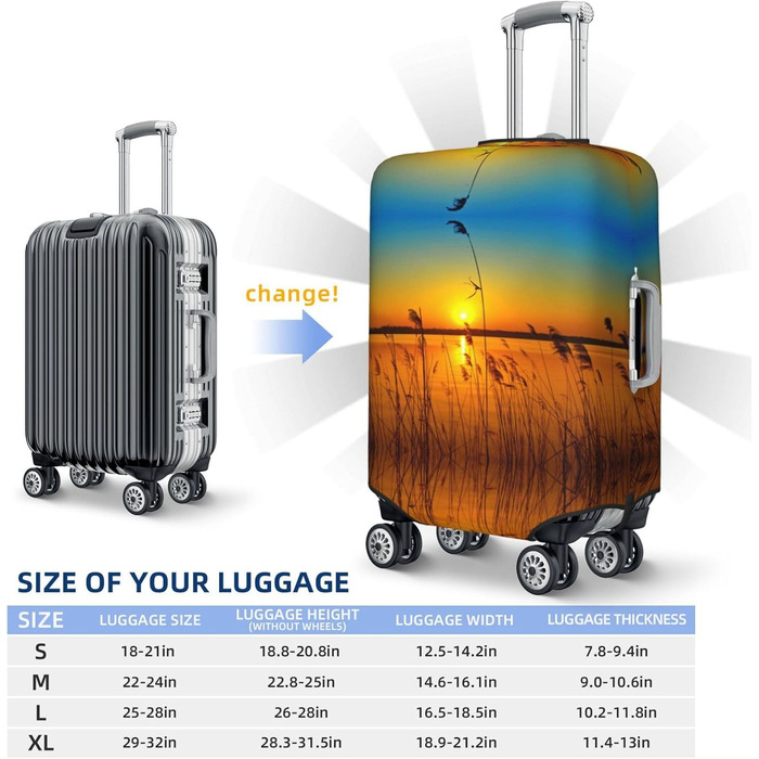 Чохол для валізи Прибережна тростина з принтом, еластичний захист від подряпин та пилу, чорний, розмір 95