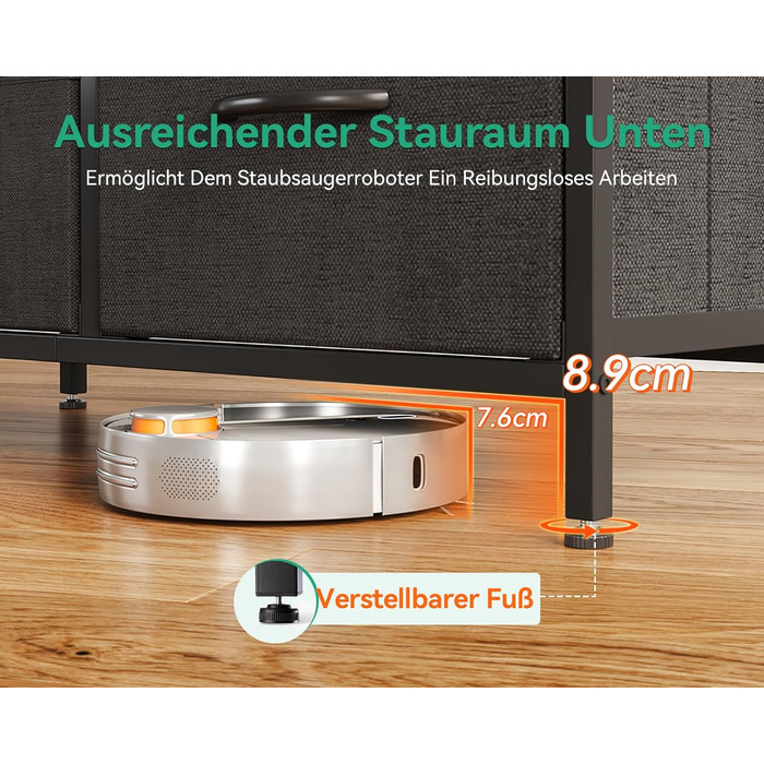 Комод Coleshome з 5 тканинними шухлядами, комод з 2 великими та 3 малими шухлядами, дерев&39яна стільниця, міцний сталевий каркас, підходить для спальні та вітальні, 76 x 29 x 60 см, чорний