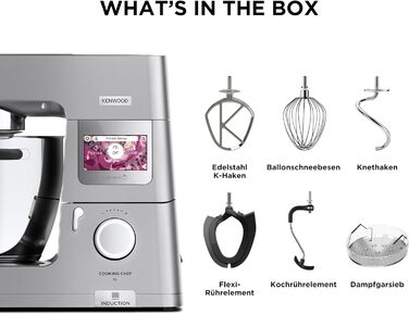 Кухонний комбайн Kenwood Cooking Chef XL KCL95.004SI з функцією приготування та вбудованою шкалою, чаша з нержавіючої сталі 6,7 л, 1500 Вт, в т.ч. набір кондитерських виробів з 5 предметів, срібло