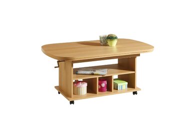Функціональний журнальний столик Babsi, дерев&39яний матеріал з меламіновим покриттям, бук, регульована висота 53-63 см, розсувний 107-157 см, на колесах