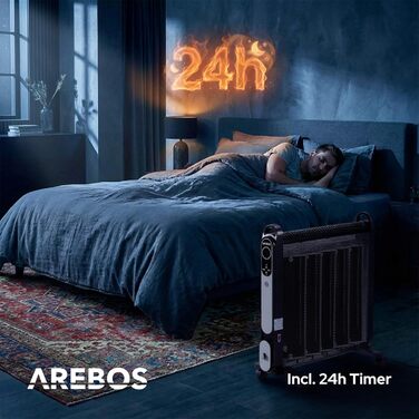 Конвекторний обігрівач Arebos Mica 2000 Вт 2 потужних рівня нагріву Регульований термостат 3D-система опалення Енергозберігаючий променевий обігрівач У комплекті пульт дистанційного керування та цифровий дисплей Тепловентиляторний обігрівач Чорний