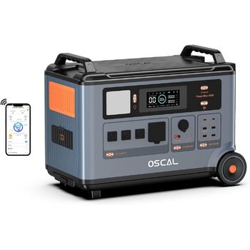 Сонячний генератор OSCAL 6000 Вт (пікова потужність 9000 Вт) PowerMax 6000, портативна електростанція 3600 Втгод, можливість розширення до 57,6 кВтгод, акумулятор LiFePO4, час повної зарядки 1,96 години, ДБЖ, мобільне накопичувач енергії для кемпінгу, над
