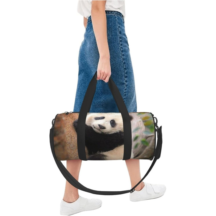 Спортивна сумка, дорожня сумка, милий принт панди, сумка для ночівлі, чорна, універсальний розмір, сумка для подорожей