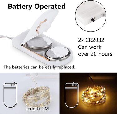 Світлодіодних казкових вогнів, що працюють від батареї, 20 світлодіодів мікро мідного дроту, 2M освітлення світлячка для DIY Різдв