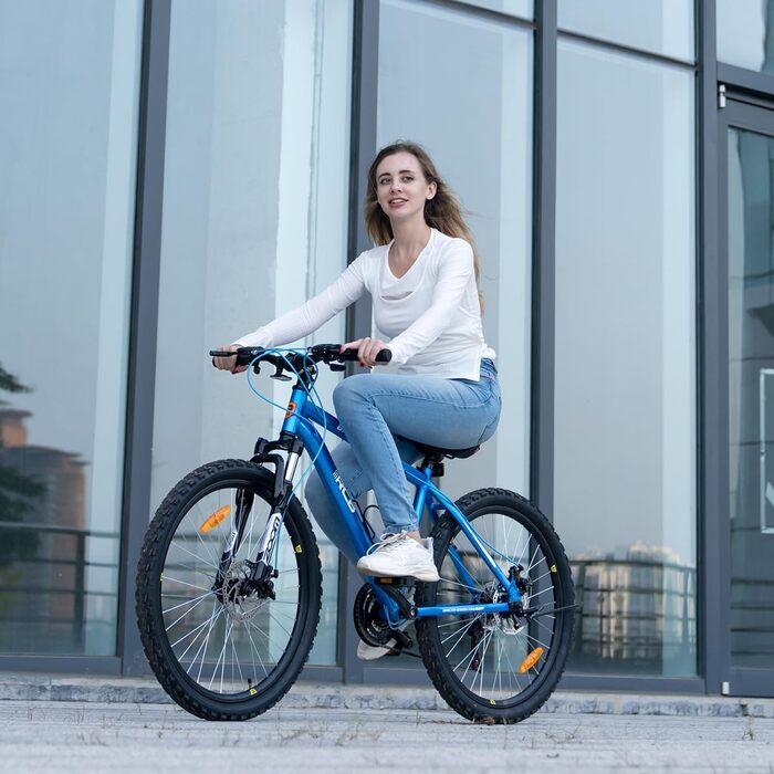 Дорослі та підлітки від 145 см 26&39 Гірський велосипед з амортизаційною вилкою Кросовий велосипед 21 швидкість перемикач швидкостей Чорний, 2