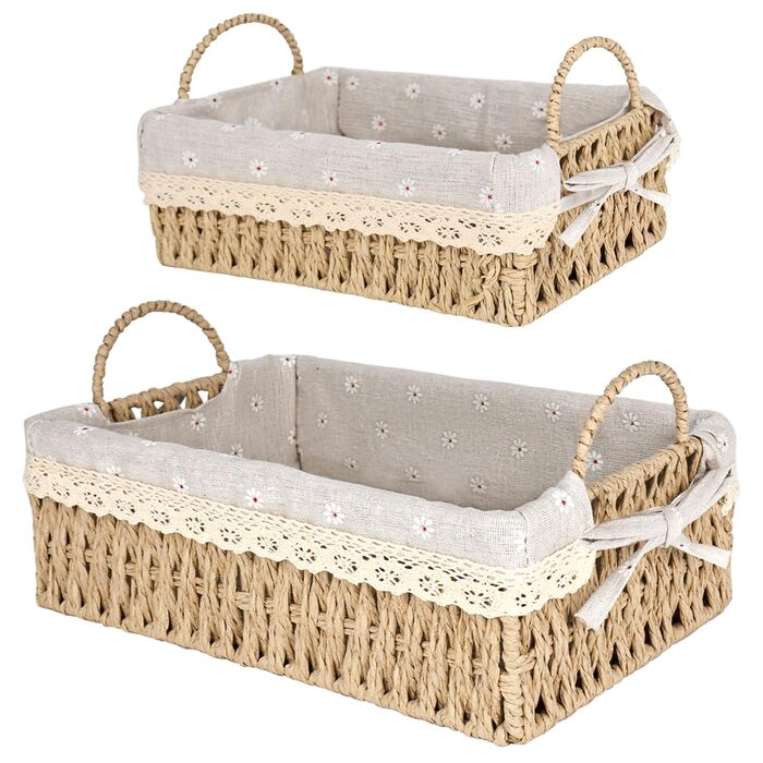 Плетений кошик для зберігання в стилі бохо - подарунковий кошик з 2 предметів у техніці макраме, порожній, кошик для зберігання туалетного паперу, кошики для ванної кімнати з подвійними ручками, кошик для зберігання у ванній кімнаті, вітальні, кухні, дитя