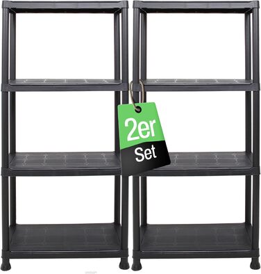 Міцний стелаж, комплект з 2 шт., підвальні стелажі, стелажі для зберігання, безболтові стелажі, стелаж для комори, 131 x 60 x 30 см, кожен стелаж витримує до 80 кг та має 4 полиці