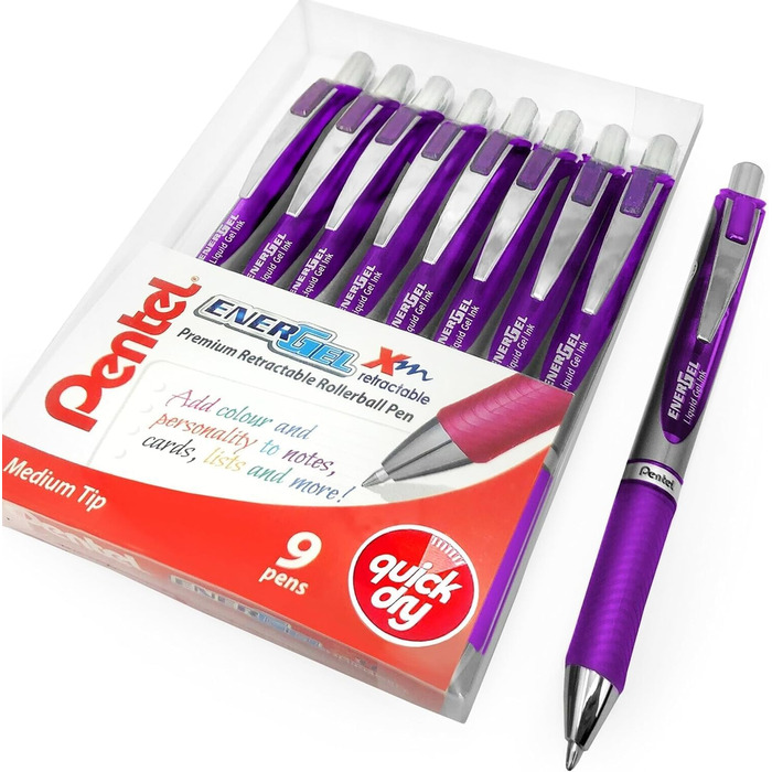 Гелева ручка Pentel EnerGel BL80, висувна, 1,0 мм, 54 перероблена, 9 шт. , фіолетове чорнило