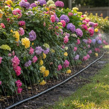 Шланг для поливу Relaxdays, 20 м, для газонів та клумб, плоский, з отворами, шланг-розпилювач, для саду, чорний