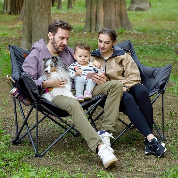 Складаний кемпінговий стілець EVER ADVANCED, ширина 145 см, для 2 осіб, розкладний диван, вантажопідйомність 400 кг, товсто м&39який розкладний стілець, 2-місний, висока спинка, надзвичайно широкий, для використання на вулиці, в саду, на балконі, в приміщ