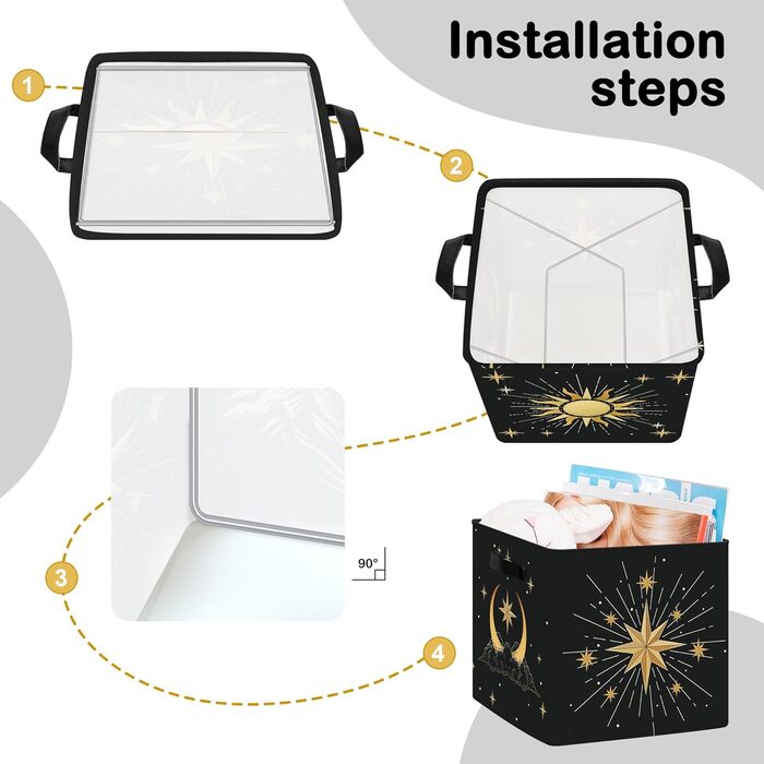 Коробка для зберігання 30 см, 3 шт. и, кошик для зберігання &quotСонце та місяць&quot, небесний, дитячий, складний, сучасний, середини століття, з ручками, куб-органайзер для зберігання іграшок, книг та одягу, чорно-золотистий