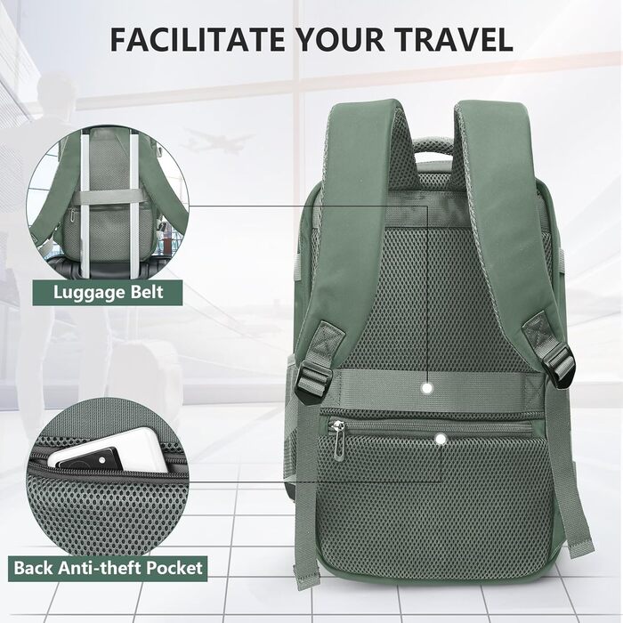 Ручна поклажа 40x20x25 для Ryanair - Рюкзак для ручної поклажі під сидінням, рюкзак для подорожей вихідного дня - Зелений