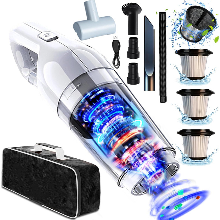 Ручний пилосос, 18000/15000Pa Акумулятор 6000mAh Безмішковий Мокрий Сухий Тест Переможець Автомобільний пилосос 2-ступінчастий всм