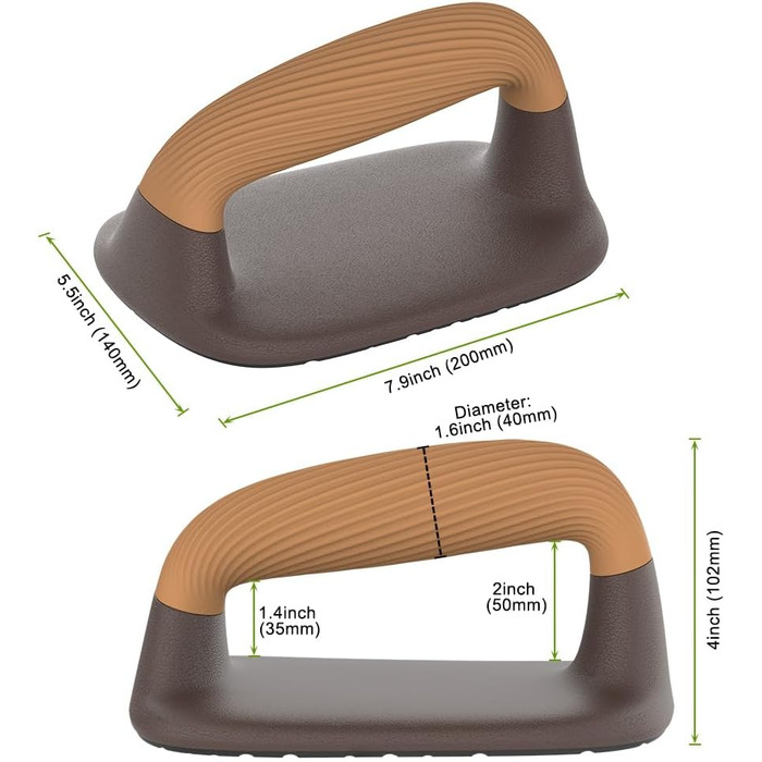 Ручки для віджимань для калістеніки - нековзні паралети, ручки для стійки на руках, міцні перекладини для віджимань, дошка для віджимань на підлозі, стійка на руках, силові тренування, вантажопідйомність 226 кг, коричневий колір стандартна опорна плита