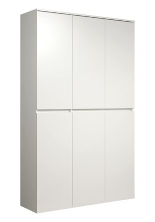 Багатофункціональна шафа - Біла - Шафа з 6 дверима, 12 полицями та 1 вішаком для одягу - (Ш x В x Г) 111 x 191 x 34 см - дверцята без ручок