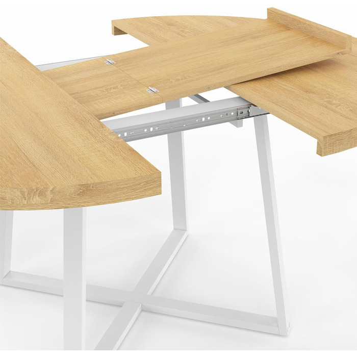 Розкладний круглий обідній стіл Selma для 4-8 осіб, дерево та білий колір, 110-150 см