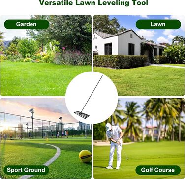 Гребінь-рівняльник для газону 75x25 см з регульованою ручкою (213 см) та антиковзким покриттям, міцний інструмент для вирівнювання газону. Ідеально підходить для саду та подвір'я, чорний колір.