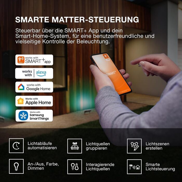 Розумний LED-прожектор Osram SMART Matter, 10W, 800lm, RGBW (16 млн кольорів), 3000K, WiFi, Alexa/Google, IP65
