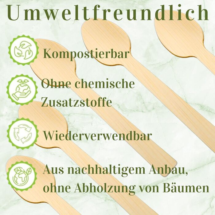 Компостованих бамбукових ложок 16 см екологічно чисті одноразові столові прибори без деревного присмаку Екологічно чисті та без присмаку Пікнік, барбекю, вечірка Claudi Home 300 ложок XL, 300