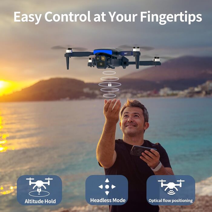 Дрон K417 із подвійною камерою 1080P, безконтактний дрон зі світлодіодною блакитною лампою та електричною камерою, квадрокоптер із