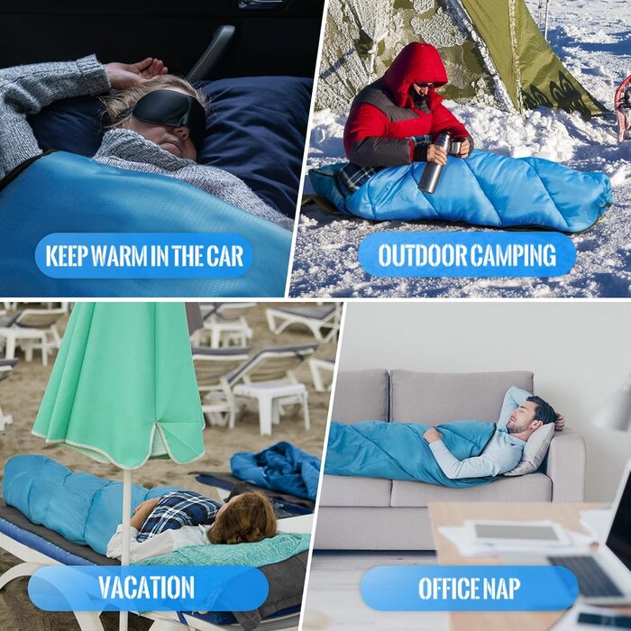 Спальний мішок Bessport 3-4 сезони - Фланелевий спальний мішок Зима, Тепла ковдра для активного відпочинку на свіжому повітрі, Невеликий розмір упаковки, Надлегкий, Водонепроникний для кемпінгу, подорожей, походів, для дорослих, Синій
