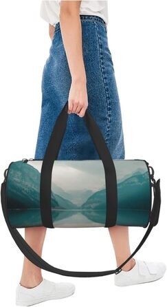 Спортивна сумка, дорожня сумка Банф, з малюнком гірського пейзажу, на нічліг, чорна, універсальний розмір